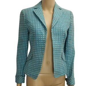 AKRIS punto Bergdorf Goodman Aquamarine Blue White Blazer Open Front Size 4
